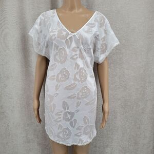 Intimate Moods Vintage White Sheer Floral Burnout Design Lace Trim Women's Large
